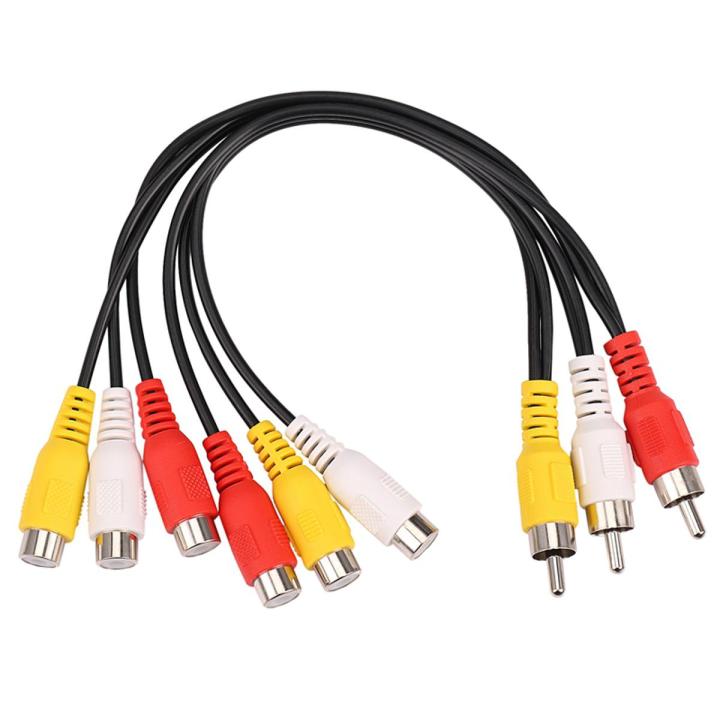 New 3 RCA Male To 6 RCA Female Plug Splitter TV DVD Video Adapter AV Cable