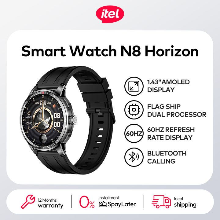 itel N8 Horizon Smart Watch 1.43 AMOLED Display 1000 nits Brightness Flagship Dual Core Processor 60Hz Refresh Rate AOD Functional Crown Bluetooth Calling Daraz.pk