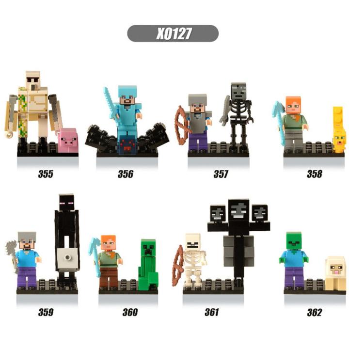 8pcs/set Minecraft Figures Building Steve Alex Wither skeleton Zombie Blocks Bricks For Children Gift Toys X0127