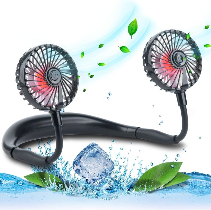 Portable Neck Fan 2500 mAh Rechargeable USB Hands-Free Mini Face Cooling Personal Double Headed Rotatable Small Fan for Working Office Reading Traveling Outdoor Sport