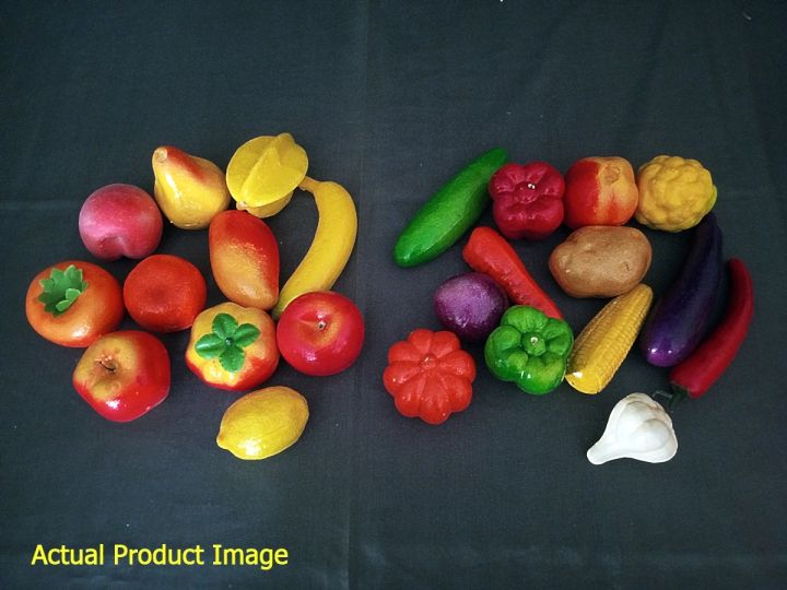 Pack of 8 - Thermocol Artificial Vegetable & Fruit for Decoration (Decorative Random 4 Pcs Vegetables & 4 Pcs Fruits)