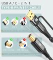 AviBrex (sweguard) USB C Printer Cable 10ft 2 in 1 USB C & A to USB-B MIDI Cable Nylon Braided High-Speed Printer Cord for MacBook Pro/Air,Digital Piano MIDI Controller,HP Canon Dell Epson Brother Samsung Printers-Black. 