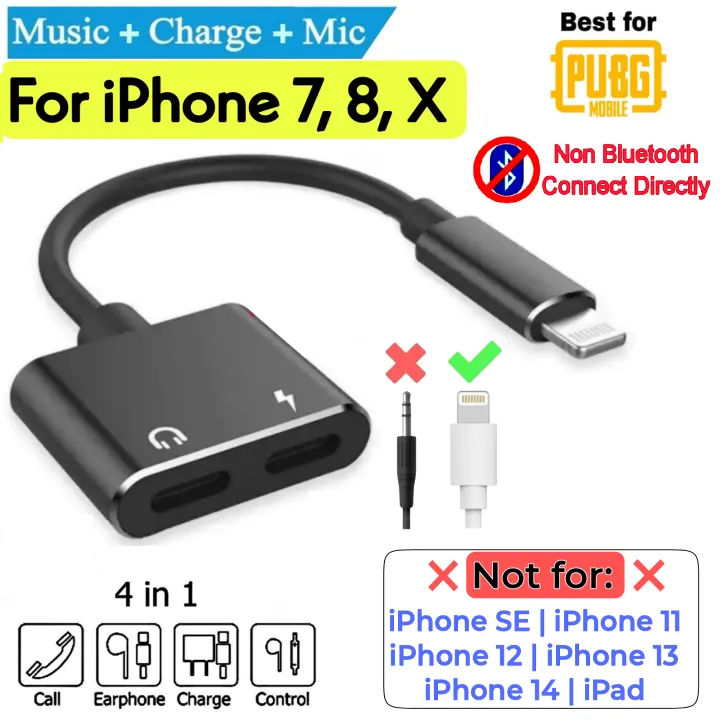 iPhone 4 in 1 Converter Gaming Dual Lightning Splitter Adapter with Music + Charge Compatible for iphone 7 8 X