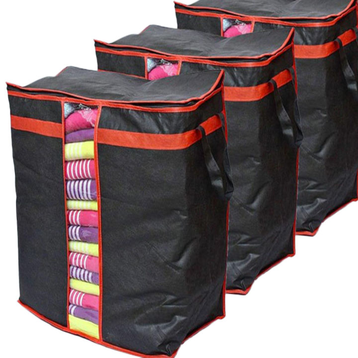 Pack Of 3 New Waterproof Home Storage Foldable Bag 100 GM Oxford Cloth Bedding Suits Pillows Organizer Zipper Bag