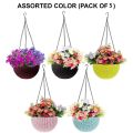 Pack of 5  Multicolor Plastic Flower Hanging Planter/Beautiful Round Gamla Pot/Flower Hanging Pot for Garden Balcony (Multicolor. 