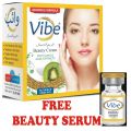 VIBE WHITENINGS BEAUTY CREAM WITH FREE BEAUTY SERUM MULTI VITAMINS FOR FACE FRESHNESS, FRECKLES, ANTI WRINKLES DARK CIRCLES ALL SKIN TYPES, 30 G MILKY WITH KIWI MILK EXTRACTS 3.5 ML. 