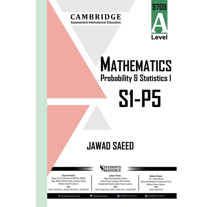 A Level Mathematics 9709 Paper 5-S1, Probability & Statistics 1 Yearly | 2016-2021 | Ring Bind | Mark Scheme