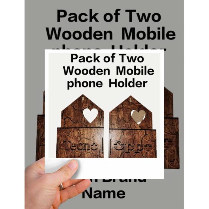 Pack of 2 wooden made wall mobile holder/Remote holder with brand name