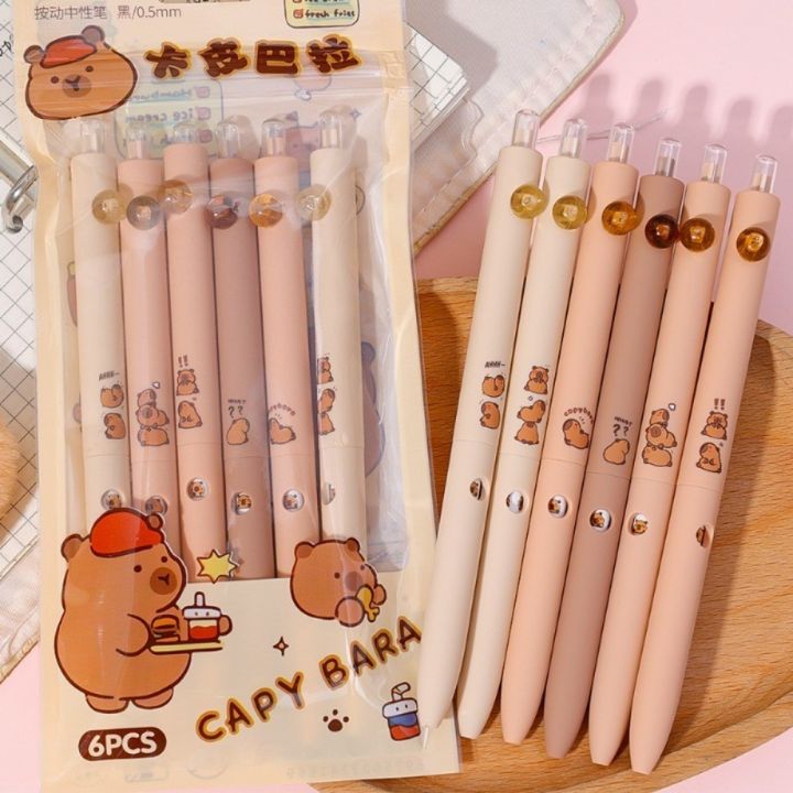 New ST Tip Capybara Neutral Pen 0.5mm Black Ink Press Type Ballpoint Pen Quick Drying School Supplies Signing Pen Student