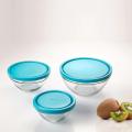 3 piece Glass bowl set with plastic lid BOWLS 3-Piece Glass Bowl Set, Nesting Glass Mixing / Storage Bowls with Lids, Stack able Storage Bowl Set, Container with Plastic lid. 