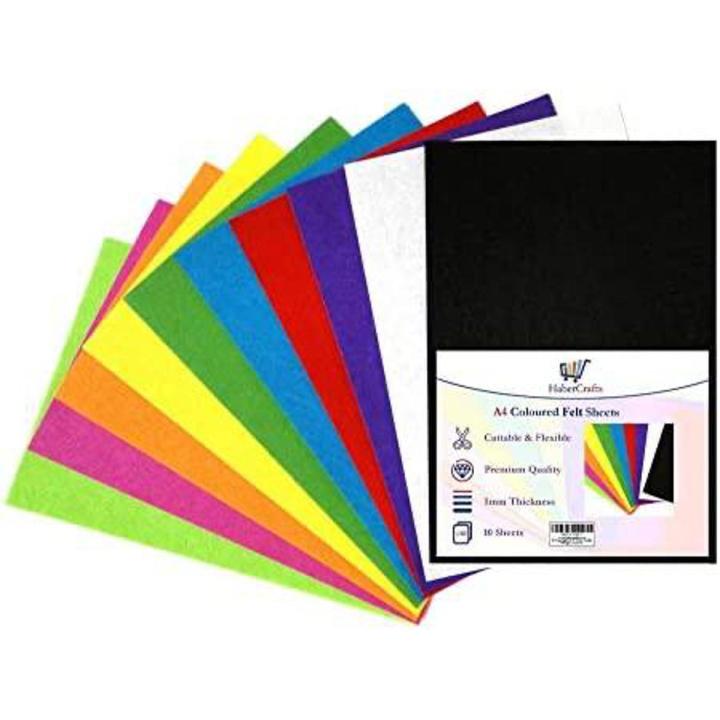 A4 Felt Sheets Felt Fabric Sheets Felt Fabric Material Assorted Coloured Felt Textile For Art & Crafts Scrapbooking Children Kids 1mm Thick 10 Colors Pack (A4 Assorted Colour Felt Sheets - 10 Sheets)