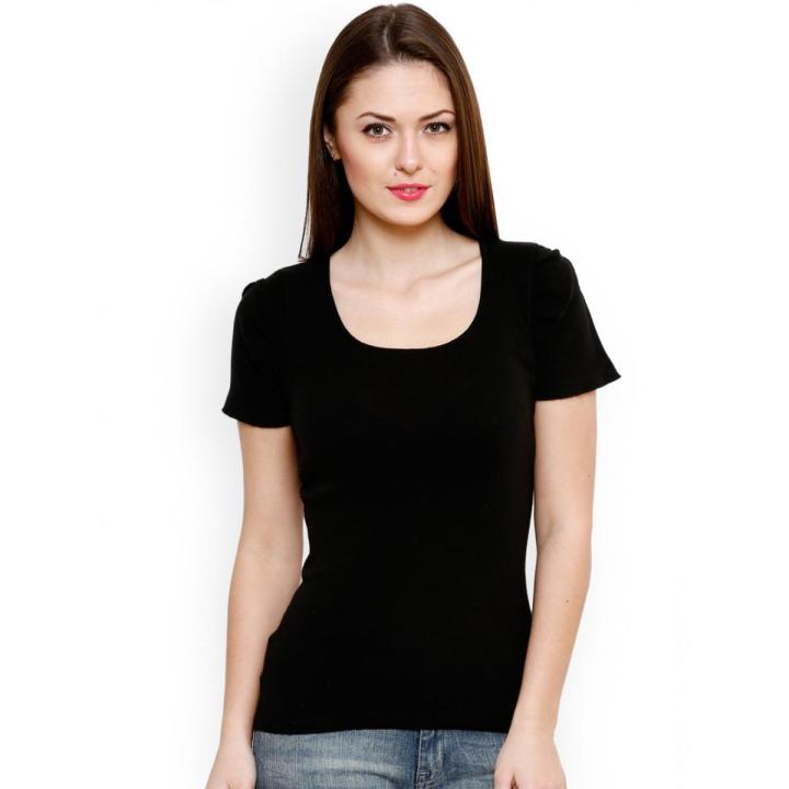 Black Cotton Half Sleeves T Shirt for Girls
