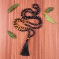 ST0613 Mens Mala Beads 108 Necklace Meditation Beads Tiger Eye Black Onyx Necklace Knotted Tassel Necklaces Mens Jewelry Gift. 