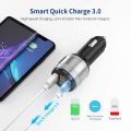 Bluetooth FM Transmitter, Wireless Radio Adapter for Car with QC 3.0 Fast Charging Port Hands Free Calling Car Charger and Music Player Kit Dual USB Ports Support USB Flash Drive, Silver. 