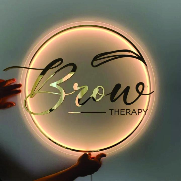 3D Round Wall Sign, Custom Logo Acrylic Business Sign, Neon Back Light Logo, Two Layer Round Business Logo Sign, Acrylic Mirror Logo, Wall Hanging Business Sign, Suitable For Salon, Beauty Parlor etc.