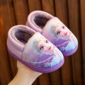 Disney Princess Sofia Elsa Winter Children's Cotton Slippers Girl's Parent-child Snow Non Slip Warm Baby Slippers Size 24-39. 
