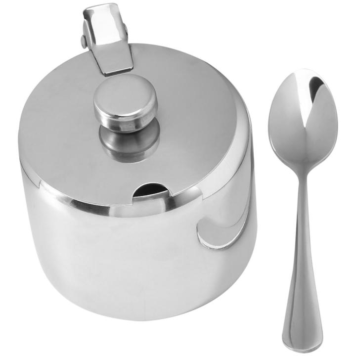 Stainless Steel with Lid and Spoon Sugar Bowl Seasoning Jar Container