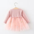 Autumn New Girl Dress Long Sleeve Round Neck Mesh Cute Big Bow Princess Dress Suitable for 9 Months-3 Years Old Baby. 