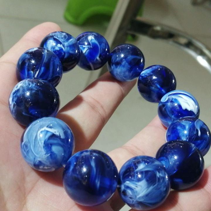 Natural Blue Flower Amber Bracelet Men Women Real Baltic Amber-beads Elastic Beaded Bracelet Bangles Fashion Jewelry Accessories