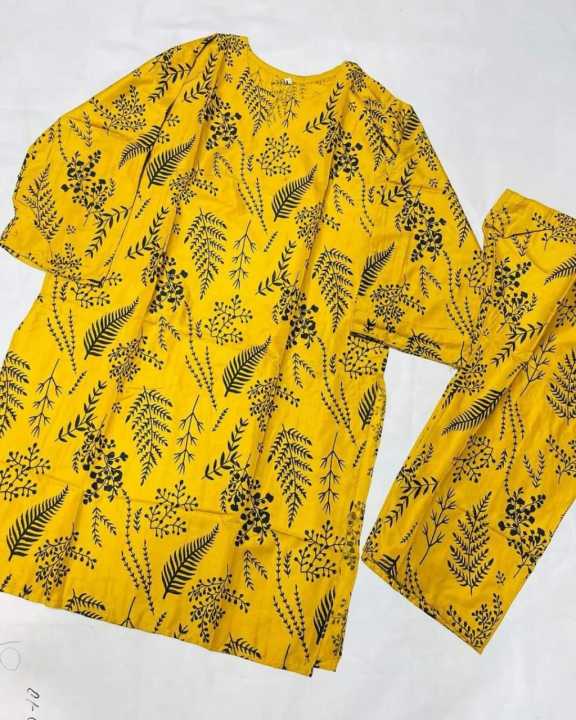 2 pc printed lilen petal design stitched suits for girls