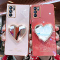 For OPPO A16 Cover with Makeup Mirror Shiny Plating Square Bumper Girls Phone Case Soft TPU Silicone Shockproof Protective Back Cover. 