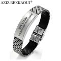 【Top mobile】AZIZ BEKKAOUI Black Magnetic Bracelets Men Stainless Steel DIY Letter Bangle Jewelry. 