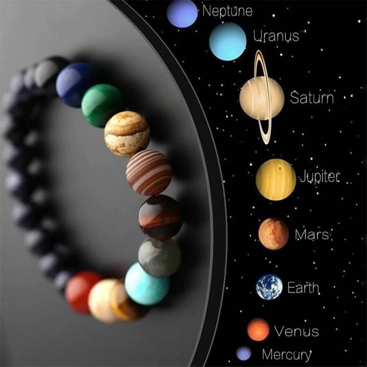 Lovers Eight Planets Natural Stone Bracelet Universe Yoga Chakra Galaxy Solar System Beads Bracelets for Men Women Jewelry 6MM