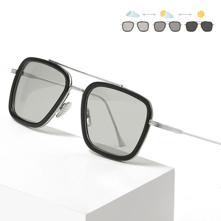 Iron Man Tony Stark Photochromic Sunglasses Men Women Luxury Pilot Polarized Sun Glasses Fashion Summer Holiday Square Shades