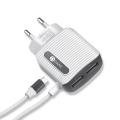 H-86 Power Charger - 2.1 Amp - Dual Charging Port With Attached 1.2m MicroUSB Cable. 