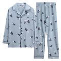 Cotton spring autumn middle-aged and young men's sleepwear, long sleeved outerwear, plus size loose home suit set, fashionable. 