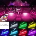 Car Interior Lights 4Pcs 48 LED Car Floor Atmosphere Glow Neon Lights Multi-Color Music Car LED Strip Lights Under Dash Lighting Wireless Remote Control DC12V Note random color will be deliver. 