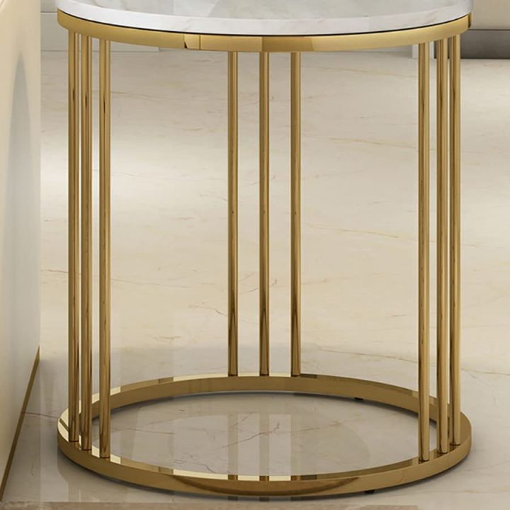 Metal Side Table Small Coffee Table with Open Storage Shelf 2Tier Round Wooden Center Table for Living Room Bedside Round Table Wooden Nightstand-Golden