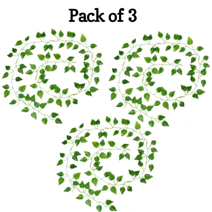 Pack of 3 Artificial Money Plant bail Leaves for Decoration - Artificial Leaf Bail Garland Vine for wall Hanging Decoration - Artificial Plants Leaves Green Colour for Office , Home Room decoration item