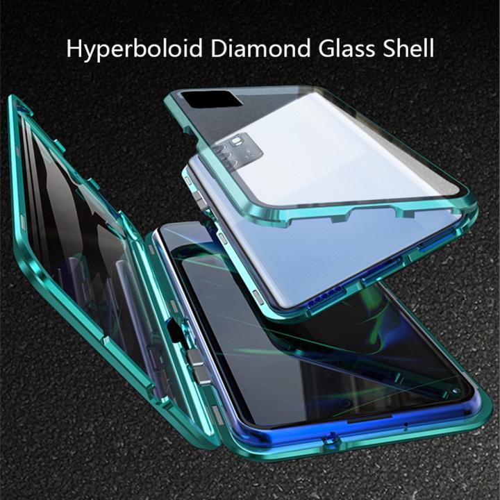 Biruiqu For OPPO Reno 6 Pro Magnetic Absorption Case Metal Frame Shockproof Double Sided Tempered Glass Magnetic Case Cover