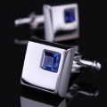 【Hengli jewelry story】Fashion jewelry Boy Mens wedding Shirt cufflinks with Silver color metal cuff links  Blue crystal encrusted high quality. 