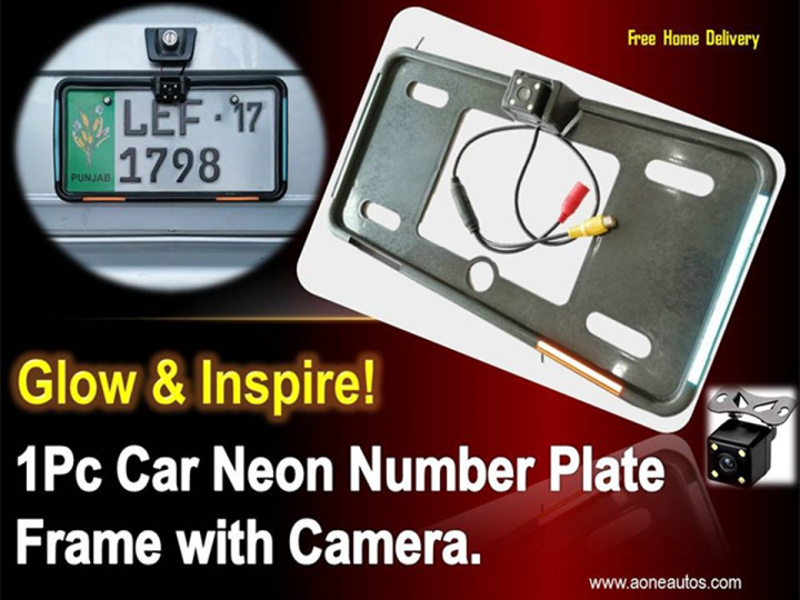 Ultra Slim Full-Frame License Plate Backup Camera with Active Parking Lines (Black) All-In-One with Integrated Plate Light, Turn-Signals, and Brake Light)