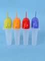 4-Piece Reusable Ice Lolly Mold Set with Straw Design – DIY Homemade Popsicle Makers, Multi-Color Frozen Treat Tray, Kitchen Tool for Ice Cream Popsicles. 