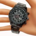 Business Casual Men's Steel Band Watch Geneva Fake Three-eye Six-hand Large Dial Calendar Quartz Watch. 