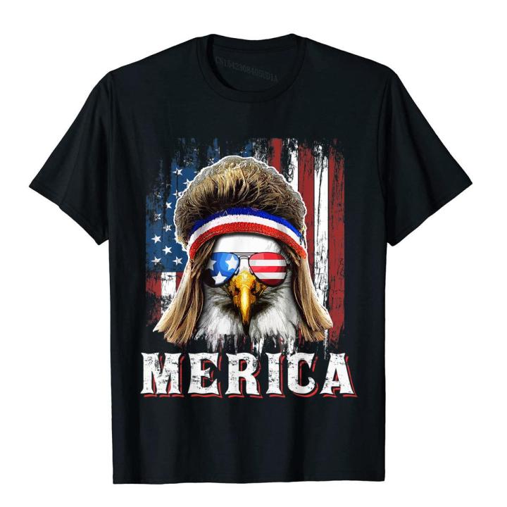 Merica Eagle Mullet 4 Juli bendera Amerika bintang kaus garis-garis merek baru kaus pria baju baru katun Camisas Hombre