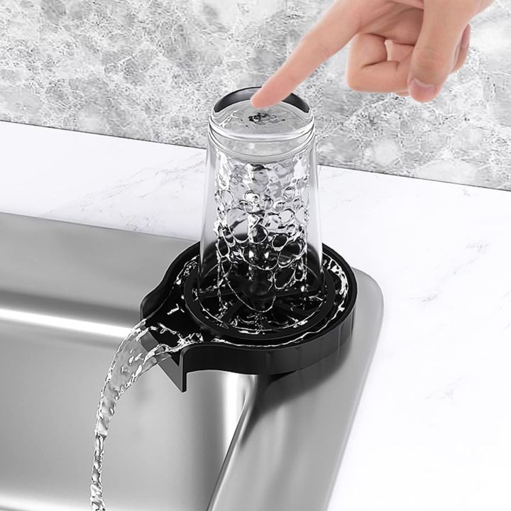 Cup Washer Bar Glass Rinser Kitchen Sink Attachment Faucet Cup Rinser for Home, Office, Hotel, Shop, Bar, Baby Bottle Quick Washer, Black Automatic Cup Rinser, Glass Washer for Sink- Black