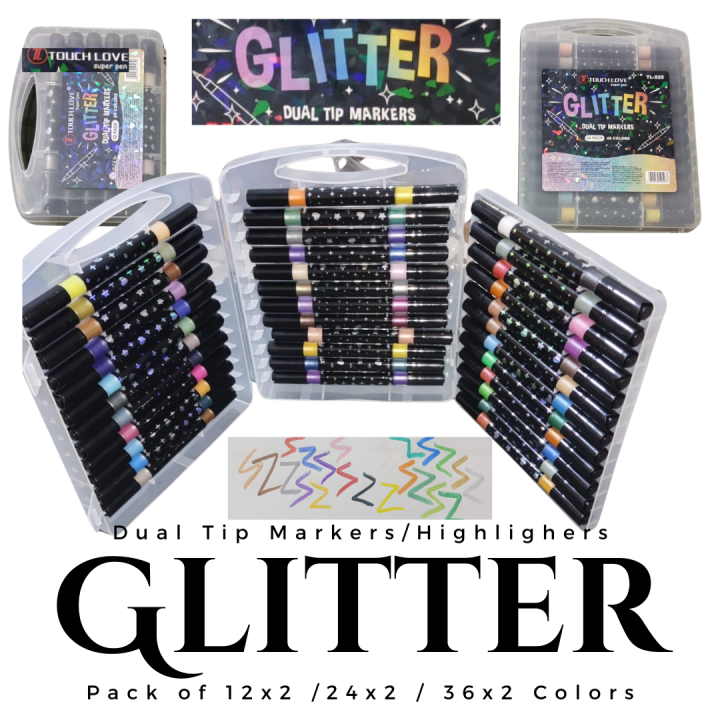 Dual tip Glitter Marker/Highlighter 24-72 Colors set with Metallic Effects No Smearing Quick Drying