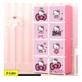 HELLO KITTY 8 Cubic DIY (Nylone) Plastic Baby Clothes Cabinet Space Saver Organizer / Baby cupboard and Baby Hanging Wardrobe - 8 Cubes Storage Cabinet & Wardrobe For Kids With Hanging Rod. 