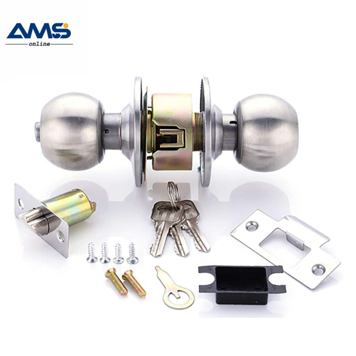 Door Handle Knob Stainless Steel Living Room Lock Locks Hardware with Three Keys Round-shape Locking Gear