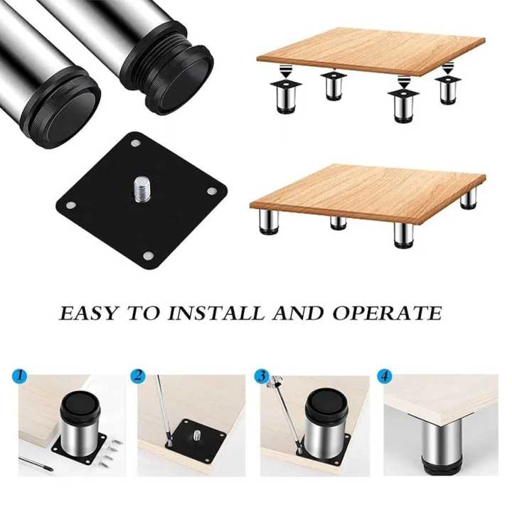 Pack of 4 Adjustable Stainless Steel Furniture Legs – 2 Inch, 3 Inch, 4 ...