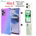 BLKNAIM (4-in-1) NEW For OPPO Realme C35 Case Anti-fall Color Mobile Phone + Full Screen clear Tempered Glass Film + Carbon Fiber Back Film + Lens Film. 