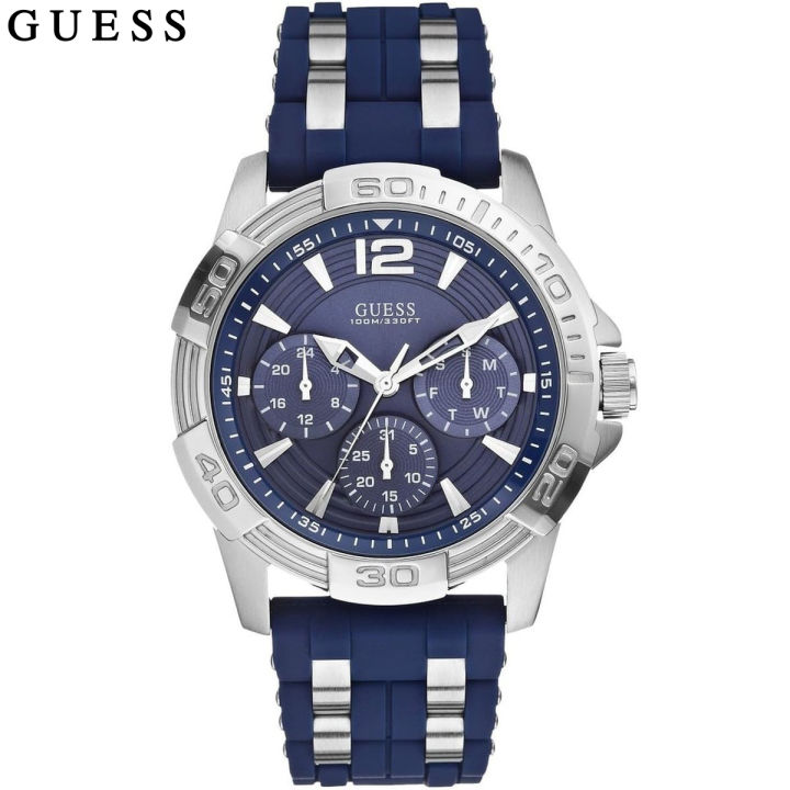 Guess Oasis Quartz Blue Dial Two-Tone Steel & Rubber Men's Watch-W0366G2