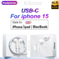 Original Headphones For Apple iPhone 15 Pro Max Handfree USB C Headphones Wired Type-C Earbuds for IPhone 15 15 Pro Max 15 Plus in-Ear Earphones with Mic Bass Stereo Headset For iPad Samsung S21 S22 S23 Ultra Vivo Xiaomi USB-C Earphones. 