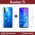 Realme 5i Polish Tempered Glass Screen Protector And Back Clear Jelly Protector 2 in 1 Combo. 