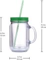 Double Wall Insulated Plastic Mason Jar Tumbler Mug with Striped Straw. 