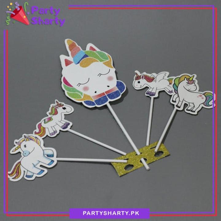 Unicorn Theme Cake Topper Set of 5 for Birthday Decoration and Celebration